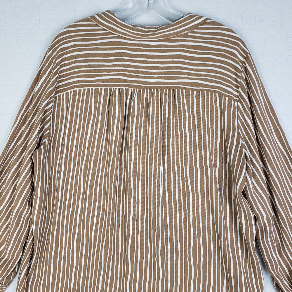Ann Taylor Popover Top Blouse Striped Latte Brown White Rayon V-neck size XL - Picture 8 of 11